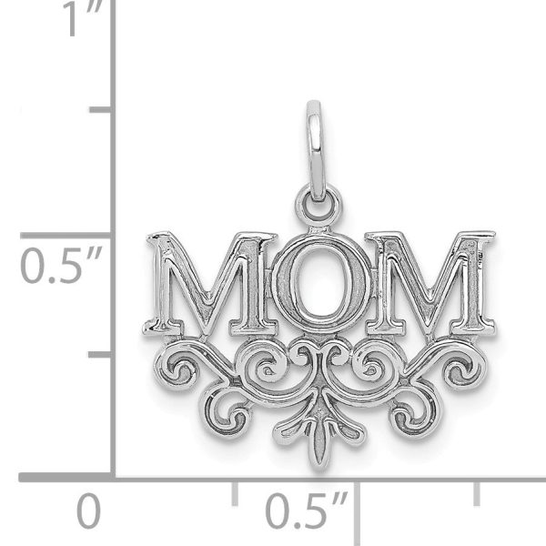 14k White Gold Mom with Scroll Design Charm or Pendant, 18mm Online Hot Sale