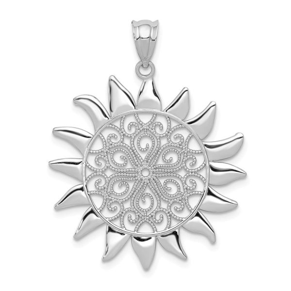 14k White Gold Filigree Sun Pendant, 27mm Supply