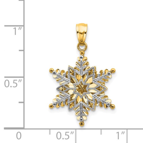 14k Two Tone Gold Stacked Snowflake Pendant, 18mm Cheap