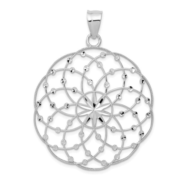 14k White Gold Scalloped Ornate Pendant, 38mm (1 1 2 inch) Cheap