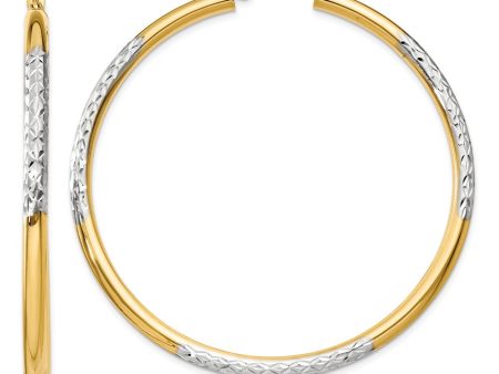 14k Gold and Rhodium Diamond Cut Round Hoop Earrings 55mm (2 1 8 Inch) Discount