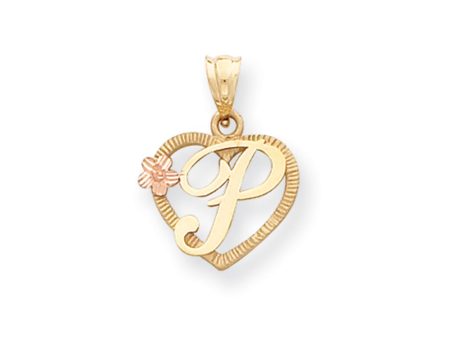 14k Two Tone Gold Grace Collection 15mm Heart Initial P Pendant Hot on Sale