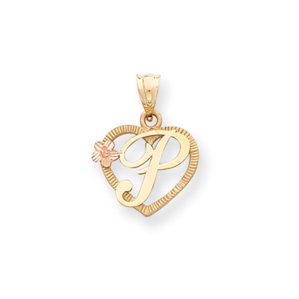 14k Two Tone Gold Grace Collection 15mm Heart Initial P Pendant Hot on Sale