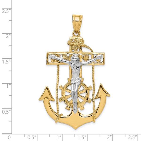 14k Two Tone Gold X-Large Mariner s Crucifix Cross Pendant, 35 x 58mm Cheap