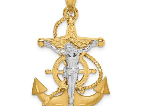 14K Two-Tone Gold 3D Mariner Crucifix Cross Pendant, 21 x 34mm Online