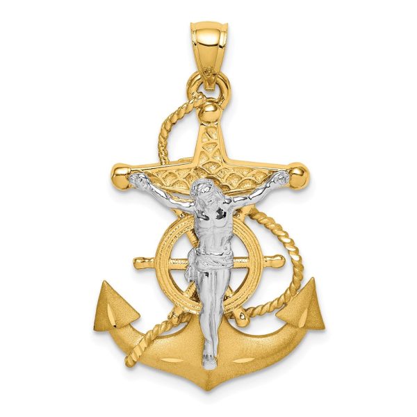 14K Two-Tone Gold 3D Mariner Crucifix Cross Pendant, 21 x 34mm Online