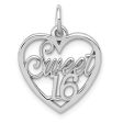 14k White Gold Sweet 16 Heart Charm or Pendant, 16mm on Sale