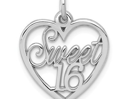 14k White Gold Sweet 16 Heart Charm or Pendant, 16mm on Sale