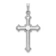 14k White Gold Polished Hollow Fleur de Lis Cross Pendant For Cheap