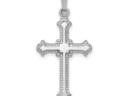 14k White Gold Polished Hollow Fleur de Lis Cross Pendant For Cheap