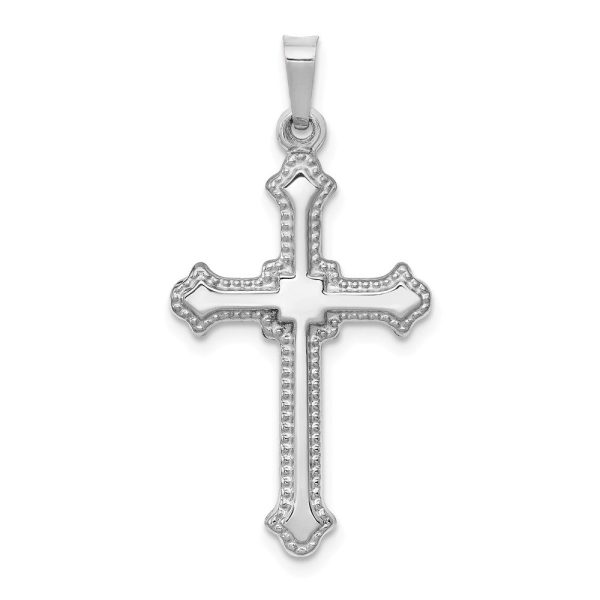 14k White Gold Polished Hollow Fleur de Lis Cross Pendant For Cheap