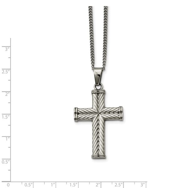 Stainless Steel Textured Wheat Design Cross Necklace - 22 Inch Cheap