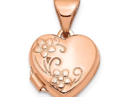 14k Rose Gold 10mm Textured Floral Heart Locket Online Sale