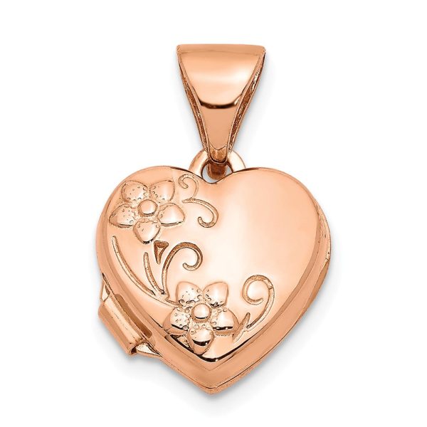 14k Rose Gold 10mm Textured Floral Heart Locket Online Sale