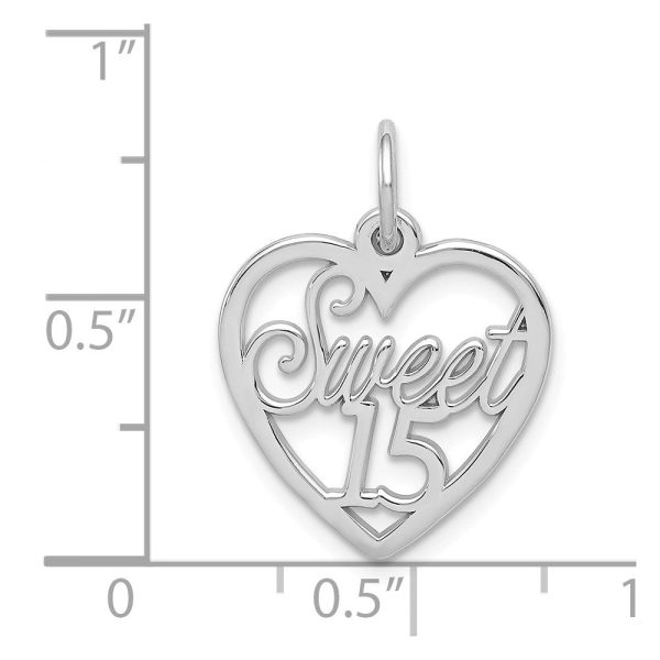 14k White Gold Sweet 15 Heart Charm or Pendant, 16mm Online now