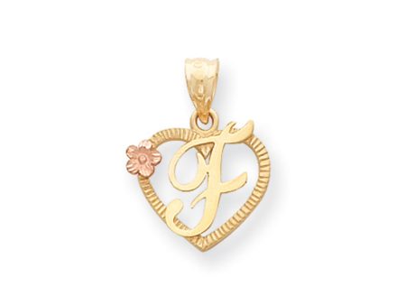 14k Two Tone Gold Grace Collection 15mm Heart Initial F Pendant on Sale