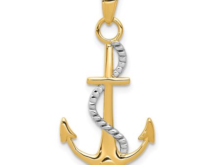 14k Two Tone Gold Anchor with Rope Pendant, 16 x 32mm Discount