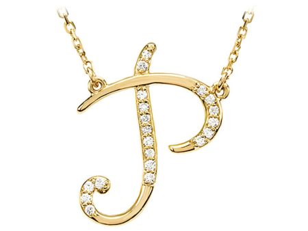 1 10 Ctw Diamond 14k Yellow Gold Medium Script Initial P Necklace 17in Supply