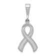 14k White Gold Polished and Satin Awareness Ribbon Pendant Cheap