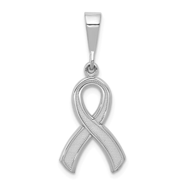 14k White Gold Polished and Satin Awareness Ribbon Pendant Cheap