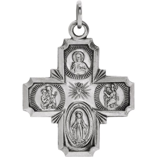 14k White Gold Four-Way Cross Medal Pendant Online Hot Sale