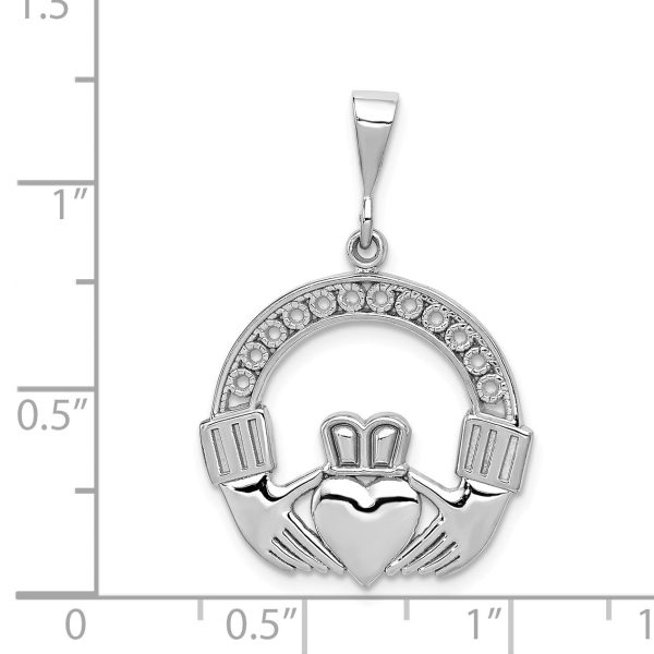 14k White Gold Polished & Satin Claddagh Pendant, 21mm (13 16 inch) For Discount