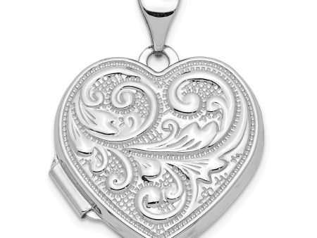 14k White Gold 18mm Love You Always Scroll Heart Locket Hot on Sale