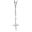 14k White Gold 3mm Beaded Rosary Necklace with Crucifix, 24 Inch For Cheap