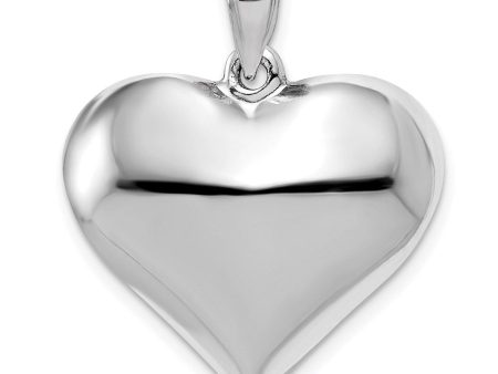 14k White Gold Puffed Heart Pendant, 21mm Hot on Sale