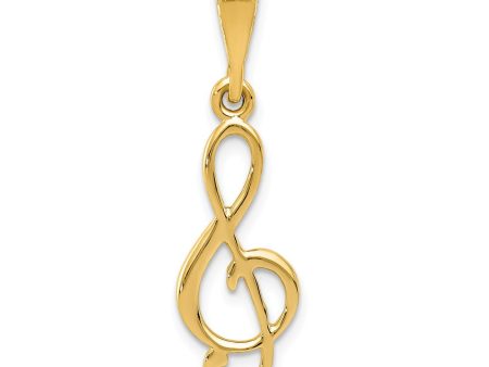 14k Yellow Gold Flat Back Treble Clef Pendant Hot on Sale