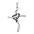 14k White Gold 0.1 Ctw Champagne Diamond Heart Cross Pendant, 19x32mm Sale