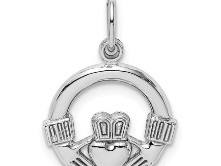 14k White Gold Claddagh Charm, 13mm For Discount