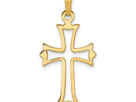 14k Yellow Gold Cutout Fleur de Lis Cross Pendant, 13 x 28mm Online