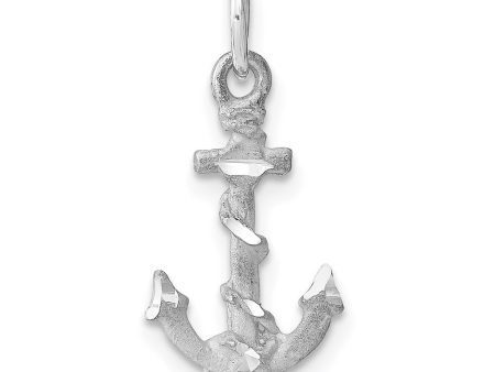 14k White Gold Diamond Cut Anchor Charm or Pendant For Cheap