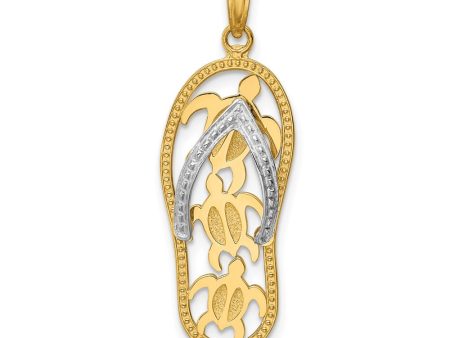 14k Two Tone Gold Large Sea Turtle Flip Flop Pendant Supply