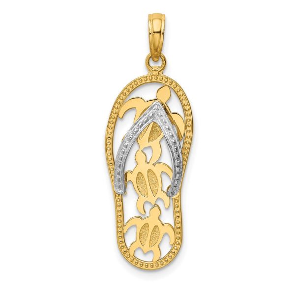 14k Two Tone Gold Large Sea Turtle Flip Flop Pendant Supply