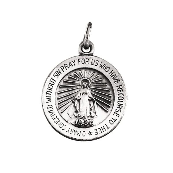 14k White Gold Round Miraculous Medal Charm or Pendant Hot on Sale