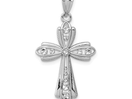 14k White Gold Diamond-Cut Fancy 2D Cross Pendant, 17 x 32mm Hot on Sale