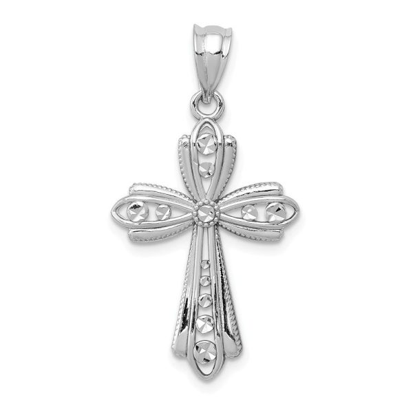 14k White Gold Diamond-Cut Fancy 2D Cross Pendant, 17 x 32mm Hot on Sale