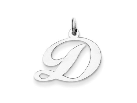 14k White Gold, Ella Collection Medium Fancy Script Initial D Pendant For Sale