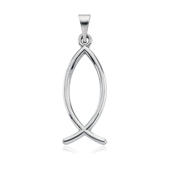 14k White Gold Christian Fish Pendant, 7.5 x 19mm Online Hot Sale