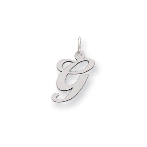 14k White Gold, Ella Collection Medium Fancy Script Initial G Pendant Online now