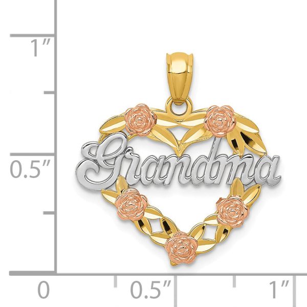 14k Two Tone Gold and Rhodium Grandma Heart and Roses Pendant, 21mm Online