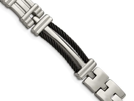 10mm Men s Titanium and Black Cable Link Bracelet Sale