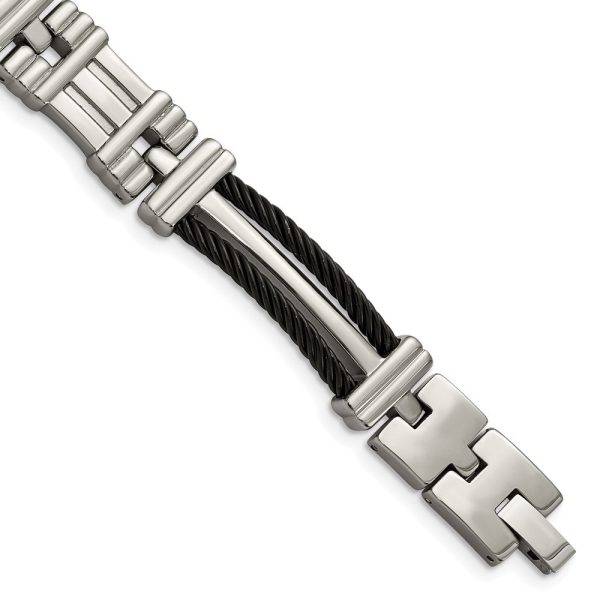 10mm Men s Titanium and Black Cable Link Bracelet Sale