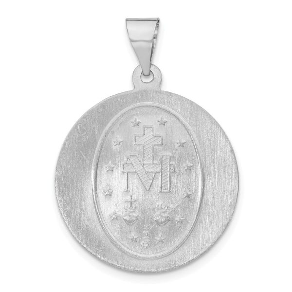 14k White Gold Hollow Round Miraculous Medal Pendant, 20mm (3 4 Inch) Fashion