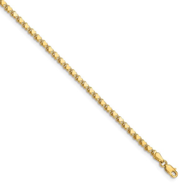 14k Yellow Gold 3mm Double-Sided Heart Anklet, 10 Inch Sale