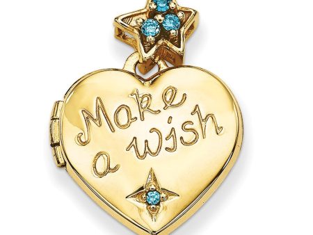 14k Yellow Gold & CZ Make A Wish Star and Heart Locket, 15mm Sale