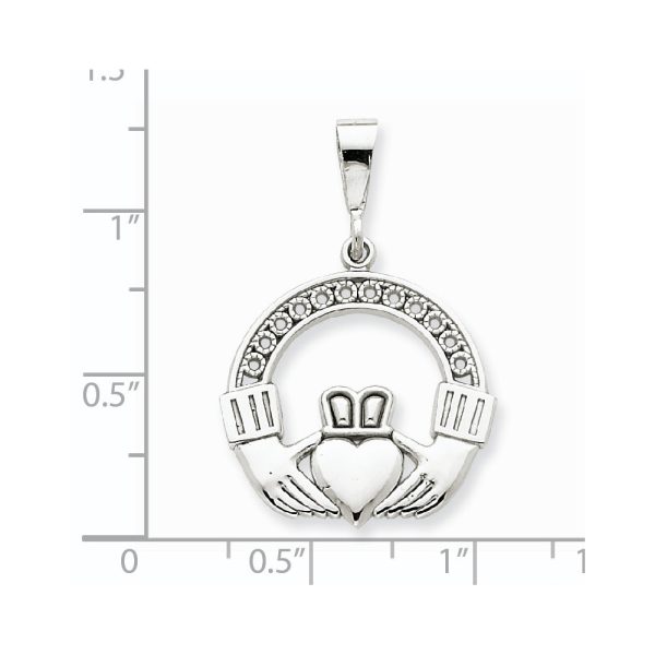 14k White Gold Polished & Satin Claddagh Pendant, 21mm (13 16 inch) For Discount