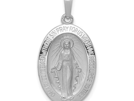 14k White Gold Solid Oval Miraculous Medal Pendant, 15 x 28mm Sale